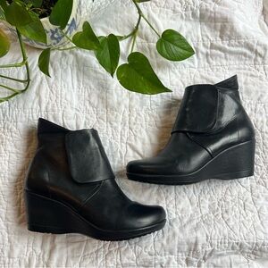 Women's Black Wedge Ankle Boots - Sleek Leather Look